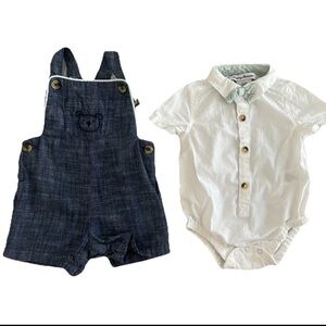Tommy Bahama Boys Outfit 0-3months Shirt Shorts Overalls Blue (0637)